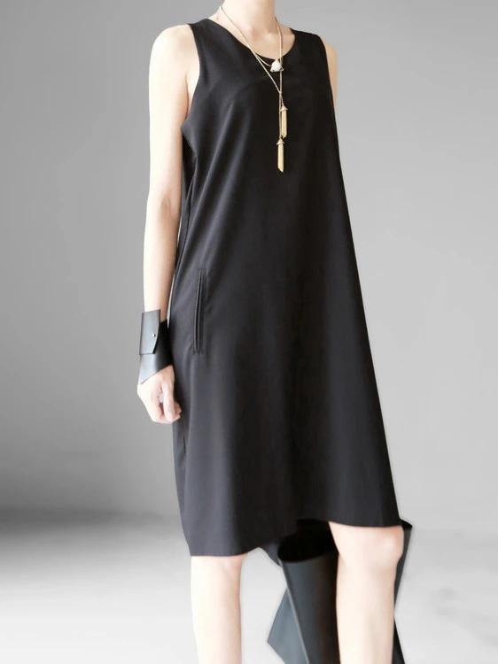 Bohemian o neck asymmetric chiffon Summer Wardrobes Fashion Outfits black Maxi Dresses - SooLinen