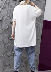 Bohemian o neck asymmetric tunic top Shape white shirts - SooLinen