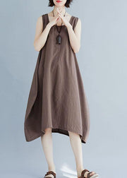 Bohemian o neck linen quilting dresses Fashion Ideas khaki sleeveless Dress summer - SooLinen