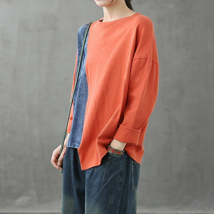 Bohemian o neck patchwork clothes Photography orange tops - SooLinen