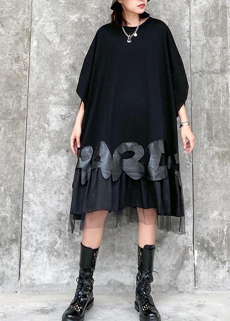 Bohemian o neck patchwork tulle clothes Women black Dresses - SooLinen