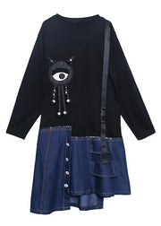 Bohemian o neck patchwork tunics for women Shape black Dress - SooLinen