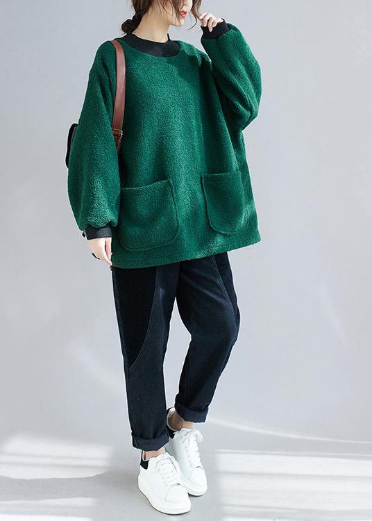 Bohemian o neck pockets clothes For Women Tutorials green shirt - SooLinen