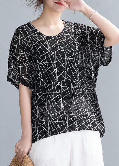 Bohemian o neck shirts Inspiration black print top - SooLinen