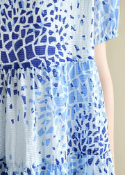 Bohemian o neck Cinched summer Tunics Fashion Ideas blue print Dresses - SooLinen