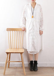 Bohemian o neck zippered Plus Size tunic pattern white cotton outwears fall - SooLinen