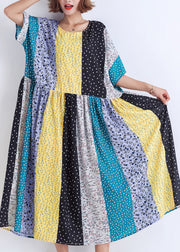 Bohemian Patchwork Leinen Baumwolle Kleiderschränke Boutique Runway mehrfarbig gestreiftes Robe Dress Summer