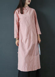 Bohemian pink Wardrobes stand collar Chinese Button Traveling Dress - SooLinen