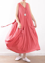 Bohemian rosa Leinen Roben plus Größe Stoffe o Hals Plus Size Kleidung Sommerkleid