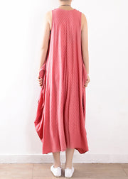 Bohemian pink linen Robes plus size Fabrics o neck Plus Size Clothing summer Dress