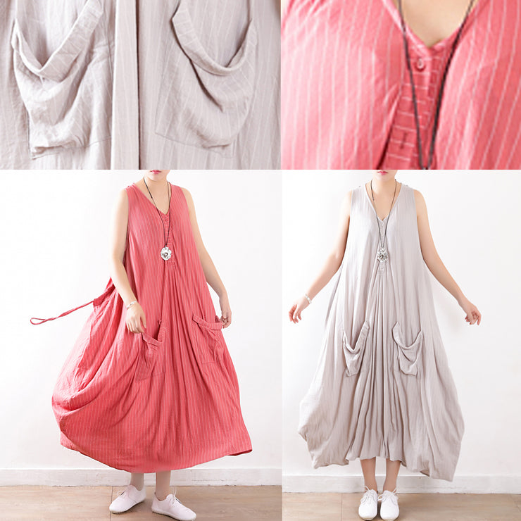 Bohemian rosa Leinen Roben plus Größe Stoffe o Hals Plus Size Kleidung Sommerkleid
