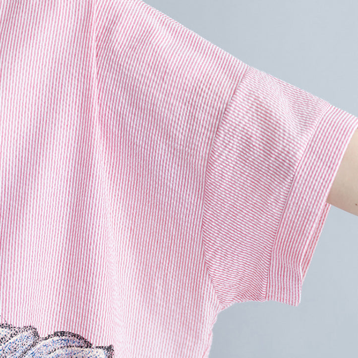 Böhmische rosa gestreifte Baumwollkleidung Süßigkeiten Outfits Reversstickerei tägliche Kleider