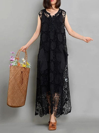 Bohemian pockets asymmetric summer Long black Dress - SooLinen