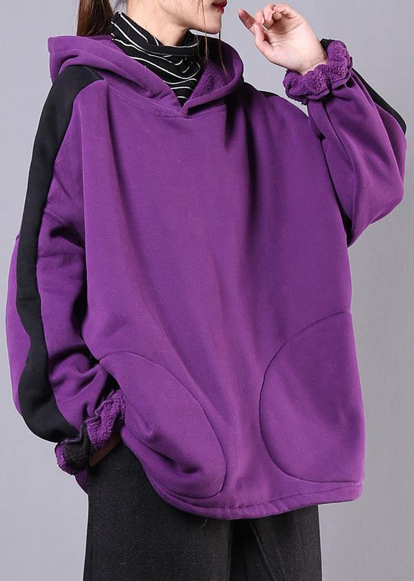 Bohemian purple cotton top hooded patchwork short fall shirts - SooLinen