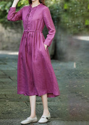 Bohemian purple red clothes For Women Ruffled drawstring Maxi spring Dress - SooLinen