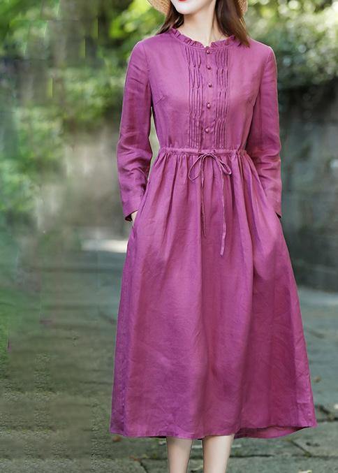 Bohemian purple red clothes For Women Ruffled drawstring Maxi spring Dress - SooLinen