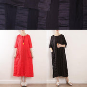 Bohemian red o neck linen clothes For Women half sleeve Kaftan summer Dress - SooLinen