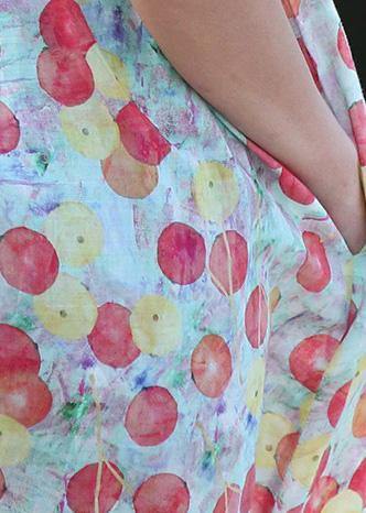 Bohemian red prints cotton linen dress short sleeve long summer Dresses - SooLinen