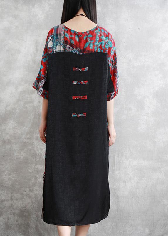 Bohemian rose print clothes For Women o neck half sleeve Kaftan Dress - SooLinen