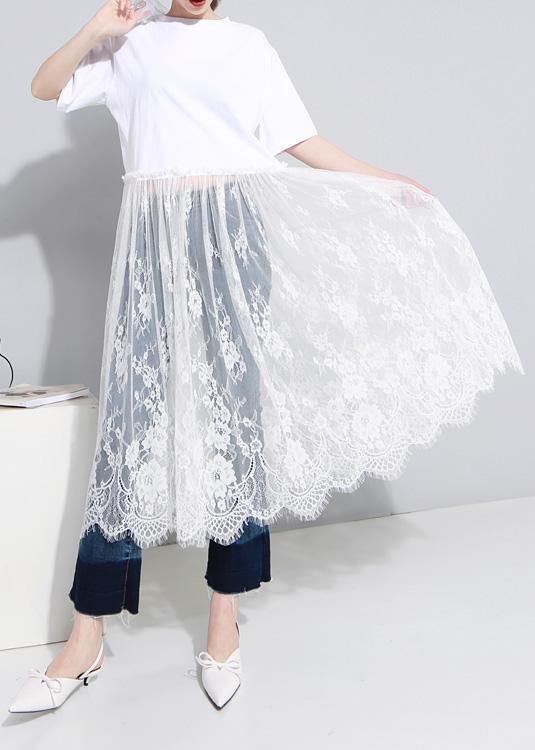 Bohemian short sleeve cotton Tunics Inspiration white Art Dresses patchwork sundress - SooLinen