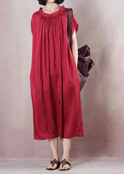 Bohemian short sleeve cotton summer outfit Shirts red A Line Dresses - SooLinen
