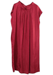 Bohemian short sleeve cotton summer outfit Shirts red A Line Dresses - SooLinen