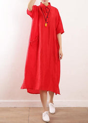 Bohemian side open Wardrobes design red Maxi Dress summer - SooLinen