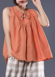 Bohemian sleeveless cotton tunic top Work Outfits orange blouse summer - SooLinen