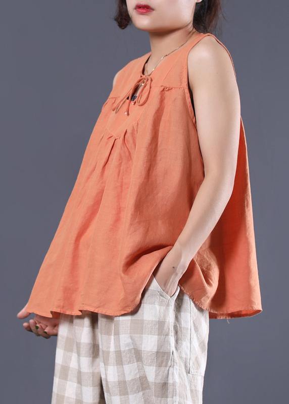 Bohemian sleeveless cotton tunic top Work Outfits orange blouse summer - SooLinen