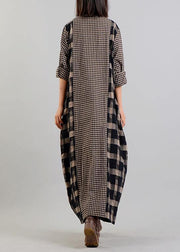 Bohemian v neck patchwork cotton linen spring quilting clothes Tunic Tops plaid Dresses - SooLinen