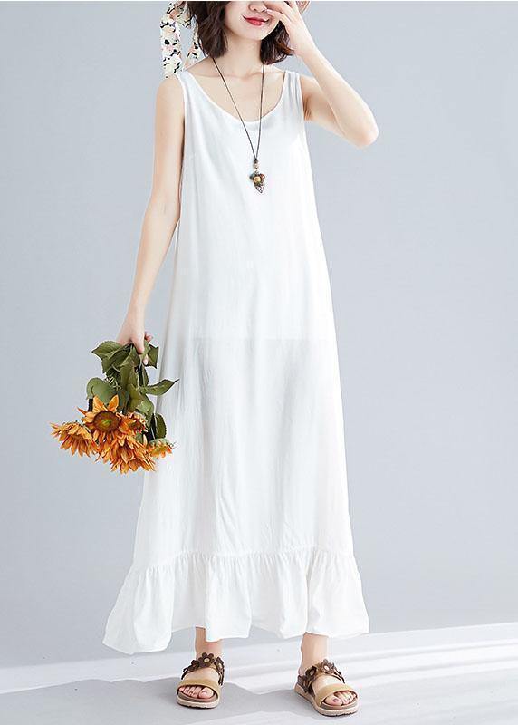 Bohemian white cotton dresses sleeveless cotton robes summer Dress - SooLinen