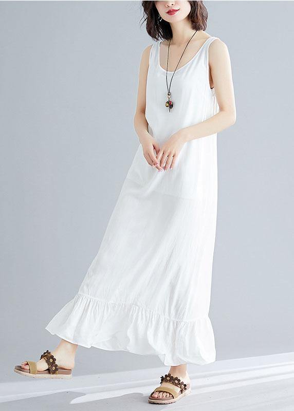 Bohemian white cotton dresses sleeveless cotton robes summer Dress - SooLinen