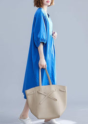 Bohemian Cinched cotton clothes Women Shape blue Maxi Dress summer - SooLinen