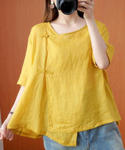 Bohemian yellow clothes o neck Cinched Dresses blouse - SooLinen