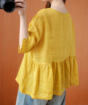 Bohemian yellow clothes o neck Cinched Dresses blouse - SooLinen
