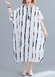 Bohemian Black Striped Cotton Tunics For Women Fine Tutorials O-Neck Pockets Oversized Summer Dresses