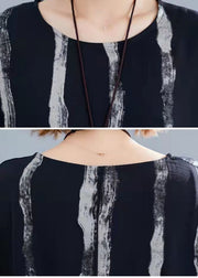 Bohemian Black Striped Cotton Tunics For Women Fine Tutorials O-Neck Pockets Oversized Summer Dresses