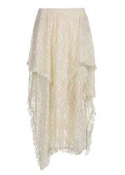 Boho Apricot Asymmetrical Elastic Waist Patchwork Lace Skirt Summer