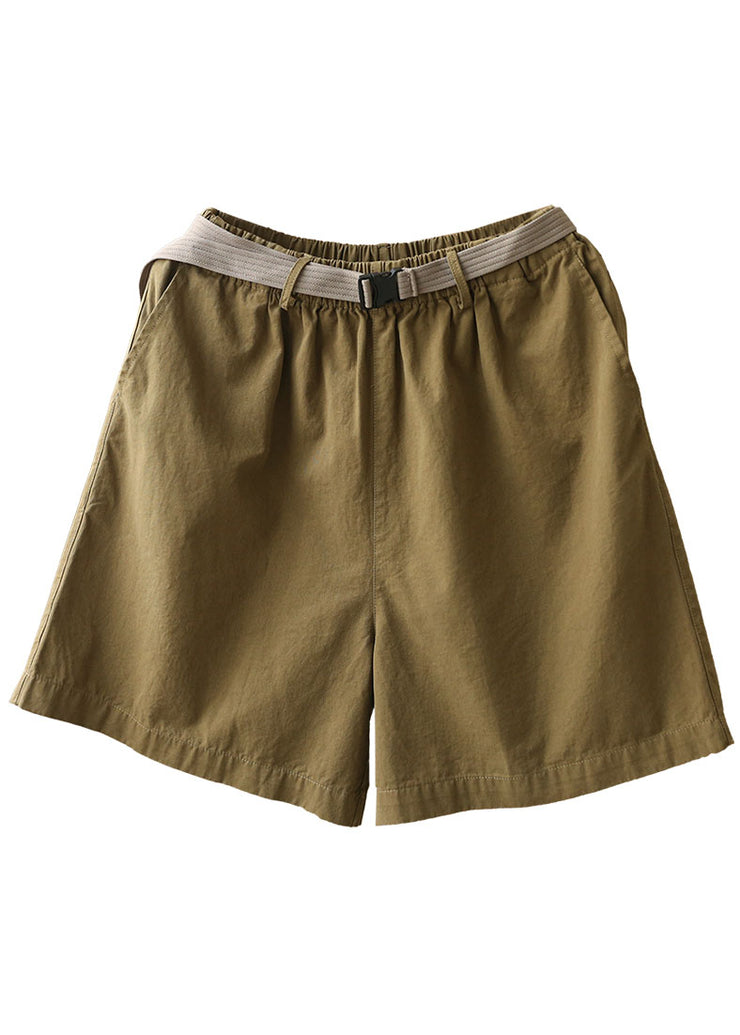 Boho Army Green Elastische Taillentaschen Schärpen Baumwolle Shorts mit weitem Bein Sommer