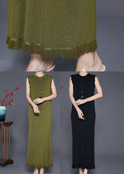 Boho Army Green Tasseled Slim Fit Knit Dresses Sleeveless