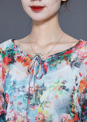 Boho Asymmetrical Design Floral Print Chiffon Shirts Flare Sleeve