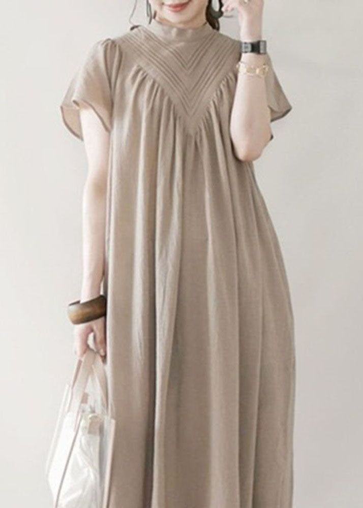 Boho Beige V Neck Oversized Cotton Long Dress Summer