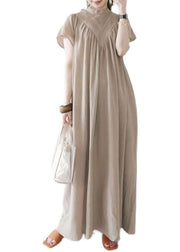 Boho Beige V Neck Oversized Cotton Long Dress Summer