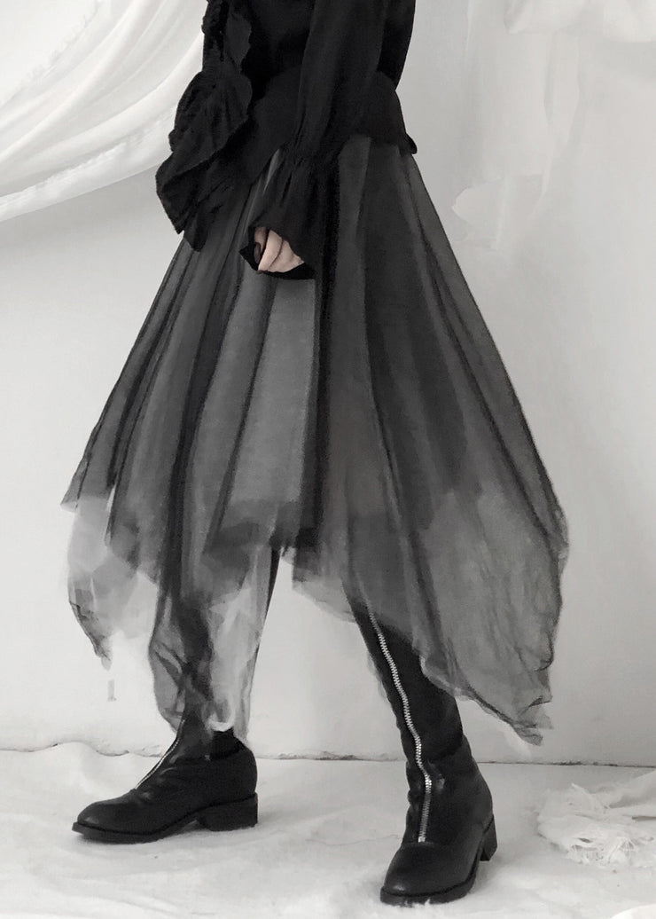 Boho Black Asymmetrical Layered Tulle Maxi Skirt