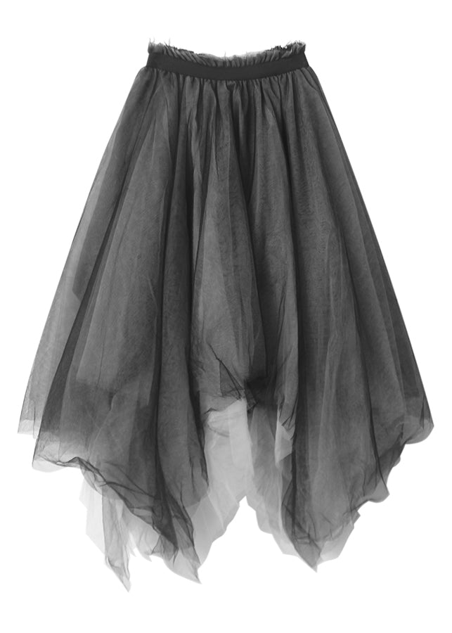 Boho Black Asymmetrical Layered Tulle Maxi Skirt