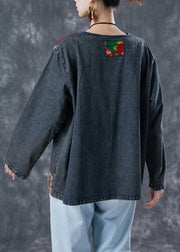 Boho Black Asymmetrical Patchwork Denim Sweatshirts Top Spring