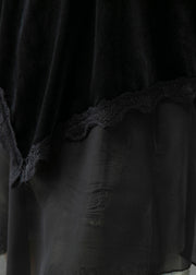 Boho Black Asymmetrical Patchwork Silk Velour Blouse Tops Fall