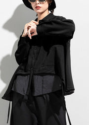 Boho Black Black Button asymmetrisches Design Herbst Langarm Mantel