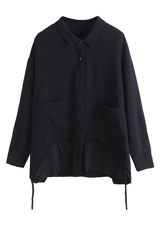 Boho Black Black Button asymmetrical design Fall Long sleeve Coat