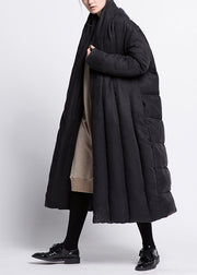 Boho Black Bow Pockets Thick Loose Winter Duck Down Coat